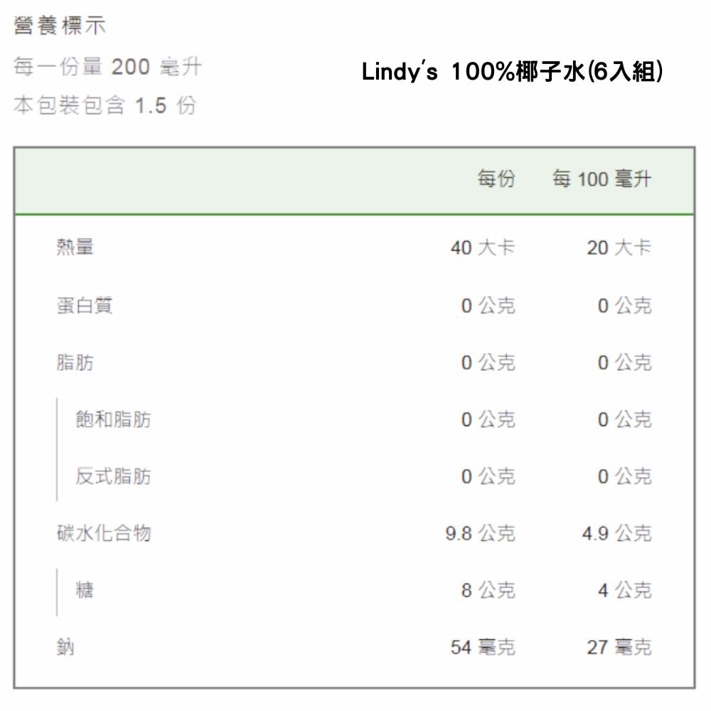 【永豐餘生技】Lindy's 100%椰子水 310ml*6入/組