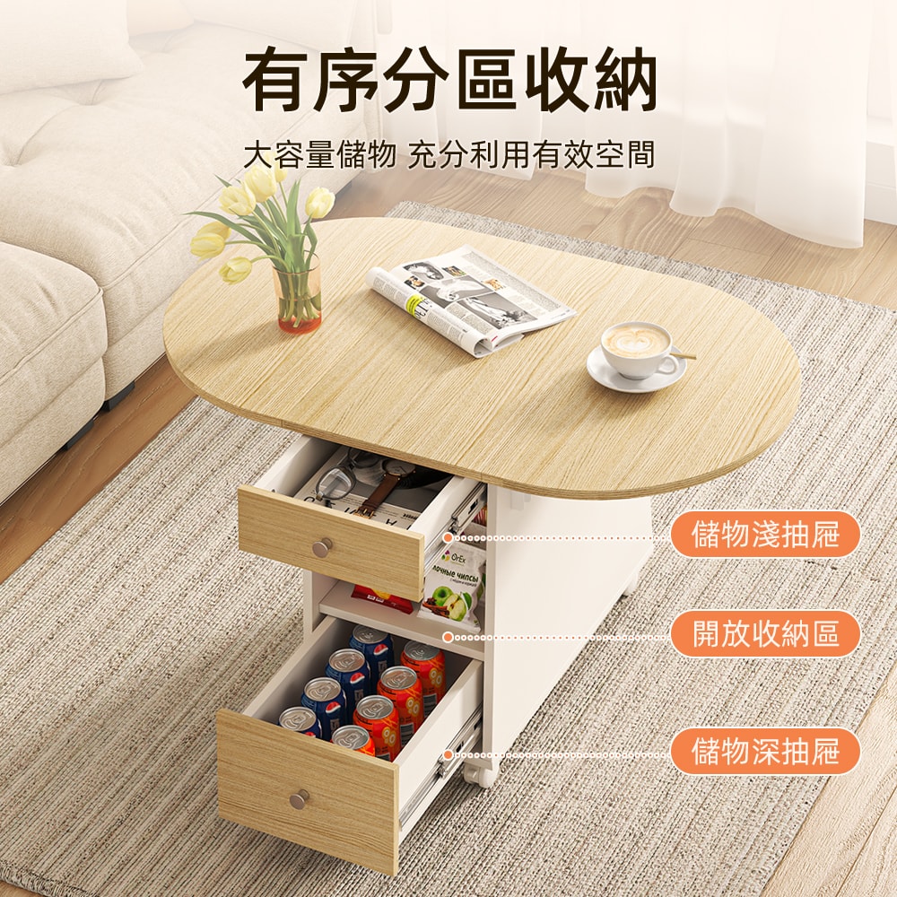 【慢慢家居】免組裝-桌面可展開帶輪移動茶几 沙發邊桌 邊几 (SGS低甲醛 蝴蝶桌 餐桌)