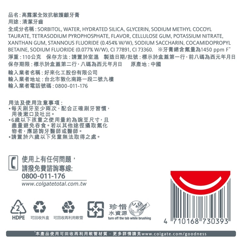 【Colgate 高露潔】全效牙膏-牙齦護理110g
