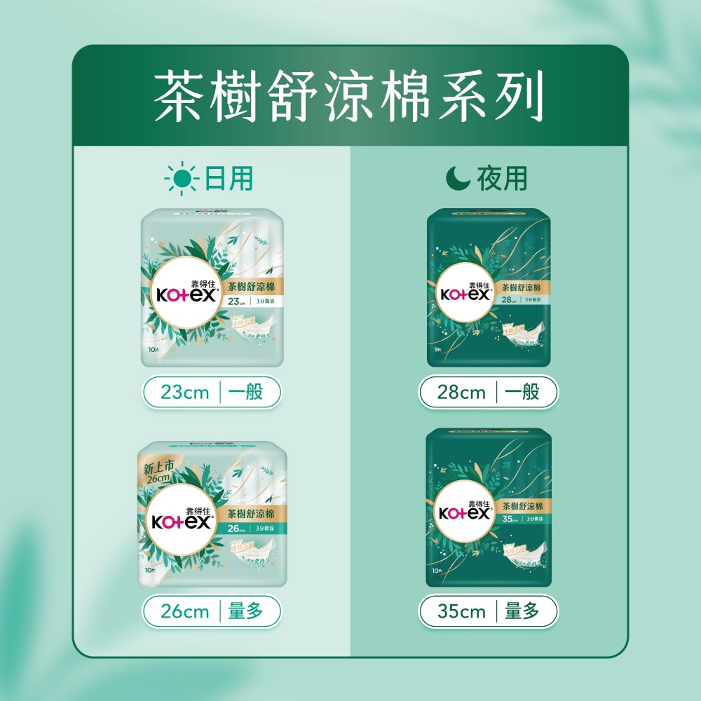 【Kotex 靠得住】茶樹舒涼棉(涼感衛生棉) 日用23cm/26cm (30包/箱)