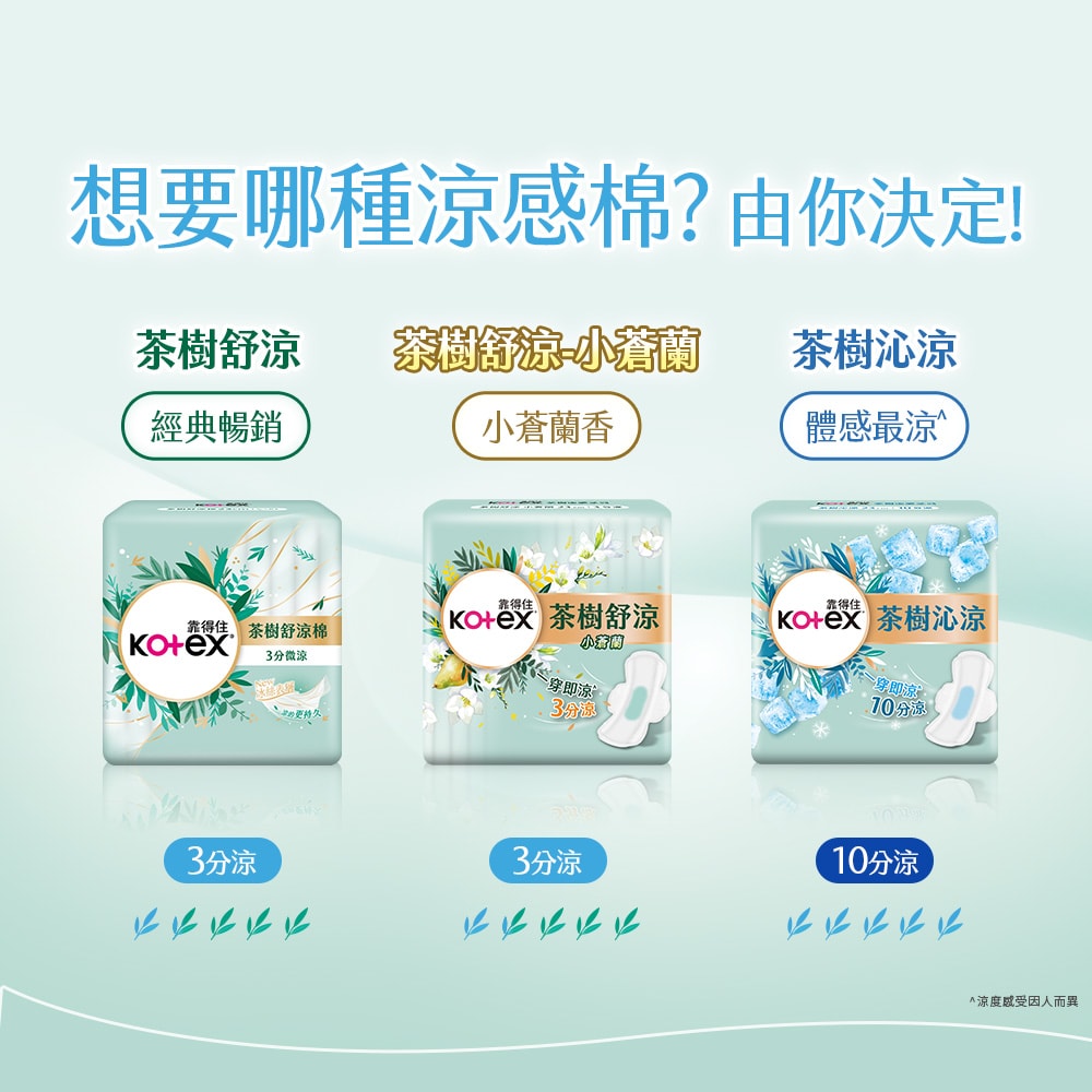 【Kotex 靠得住】茶樹舒涼棉/舒涼小蒼蘭棉/沁涼棉 茶樹全系列衛生棉(涼感衛生棉) 23cm/28cm/35cm 2箱組