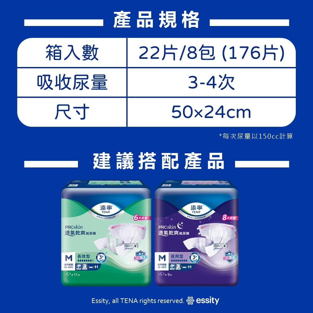 【添寧】替換式尿片 透氣乾爽夜用型 (22片x8包/箱購/尿片/搭配成人紙尿褲)