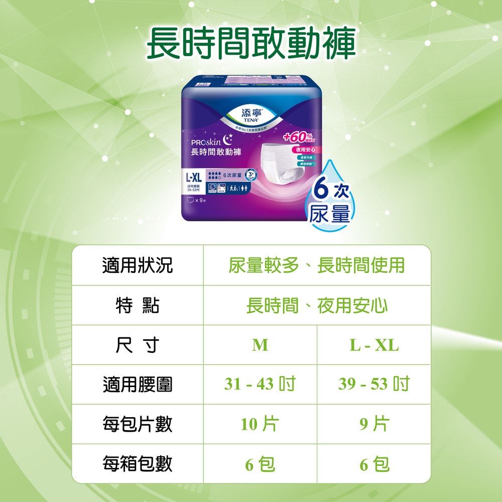 【添寧】長時間敢動褲M/L-XL(6包/箱購 箱購 褲型成人紙尿褲/復健褲/晚安褲/夜用安睡)