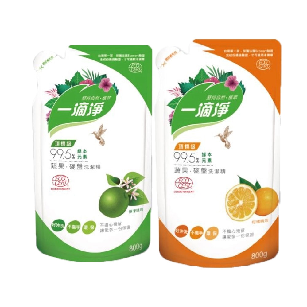 【一滴淨】蘆薈多酚洗潔精補充包800ml-柑橘精油/檸檬精油 x6包