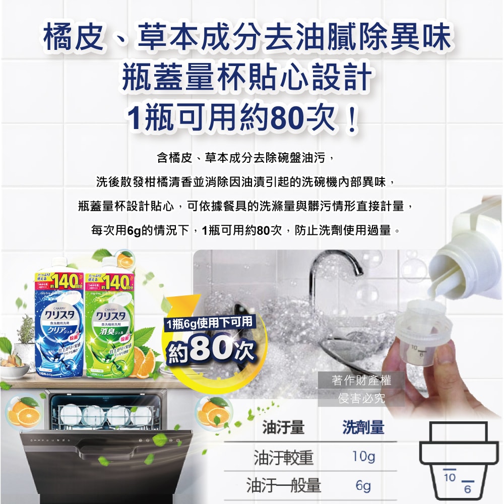 【LION 獅王】-CHARMY洗碗機專用雙重酵素凝膠洗碗精補充瓶840g/瓶(碗盤餐具洗滌清潔,碗筷中性溶液洗劑,去油淨味洗碗凝露,可用約140次)