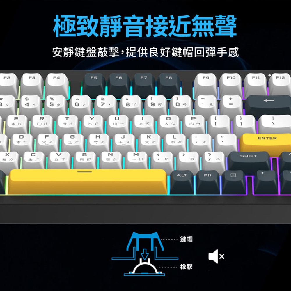 【FOXXRAY 狐鐳】烈影旋鈕式極致靜音電競鍵盤(FXR-BKL-97)