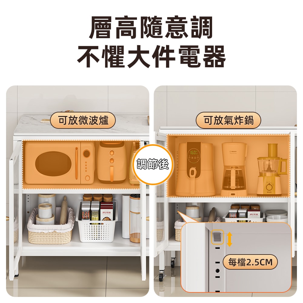 【慢慢家居】長虹玻璃門-岩板對開門鋼製餐廚櫃-120x42cm(餐櫃 餐邊櫃 電器櫃 廚房收納 收納櫃 廚房置物櫃)