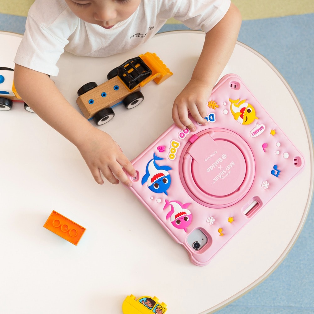 【SOLiDE】索力得 鯊魚寶寶正版授權 iPad Air/iPad Pro 多功能兒童平板保護殼 附肩帶 Baby Shark 保護套 多功能平板殼 兒童用平板殼 防摔耐用 可愛卡通 3D立體