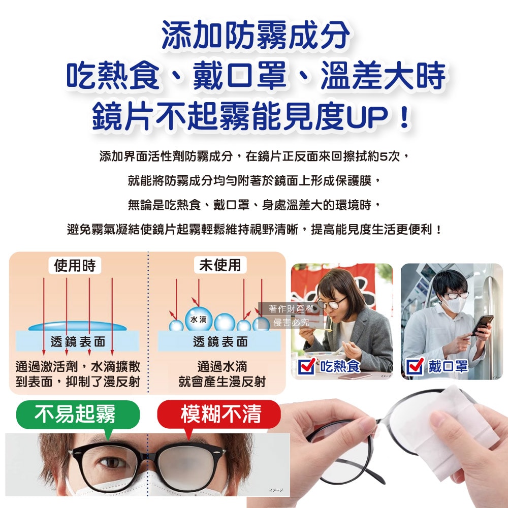 【小林製藥】去污速乾拋棄式眼鏡清潔濕巾40包/盒-防霧綠標(多材質鏡面保養除塵巾,旅行便攜獨立包裝擦拭布,鏡片起霧防護拭鏡紙)