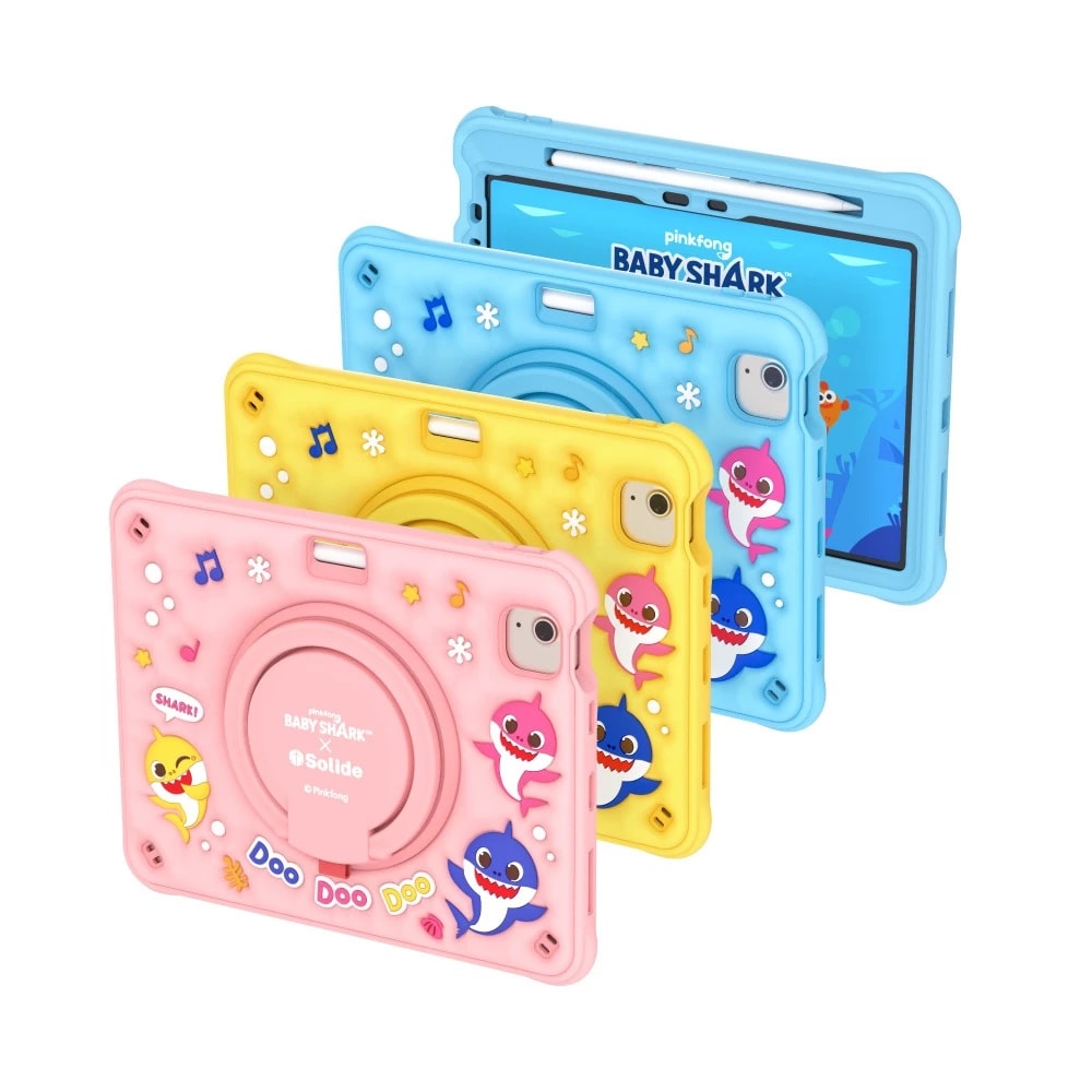 【SOLiDE】索力得 鯊魚寶寶正版授權 iPad Air/iPad Pro 多功能兒童平板保護殼 附肩帶 Baby Shark 保護套 多功能平板殼 兒童用平板殼 防摔耐用 可愛卡通 3D立體