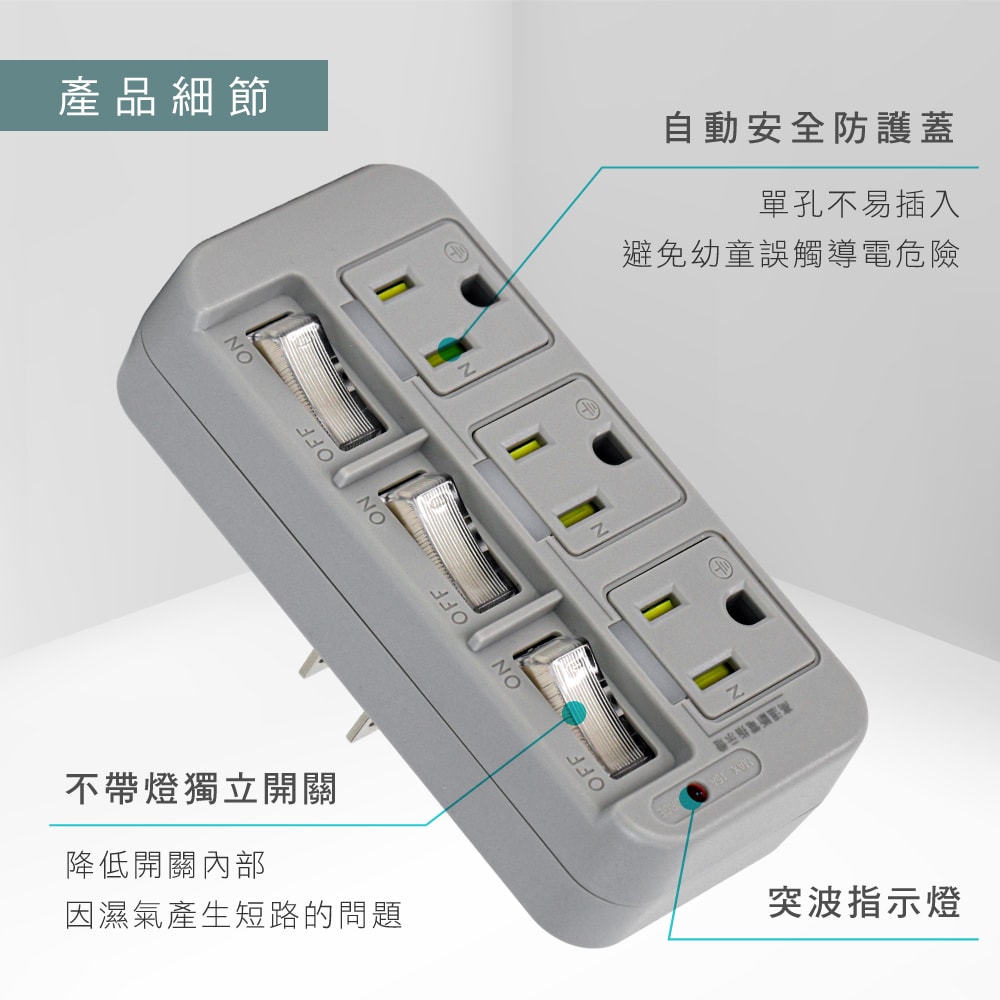 【KINYO】3P3開3多插頭分接器/分接式插座 (GI-333) 高溫斷電/多色任選