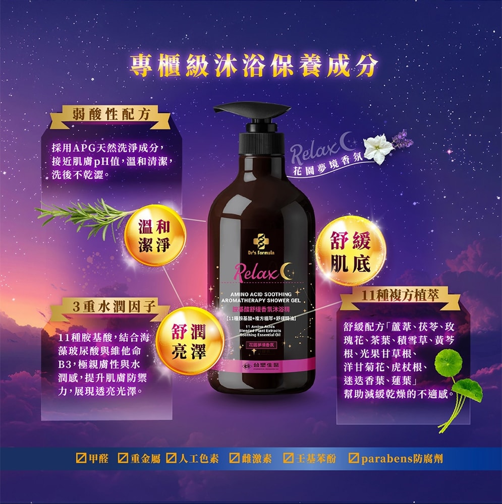 【Dr’s Formula 台塑生醫】胺基酸舒緩香氛沐浴精(花園夢境香氛)800g*12入