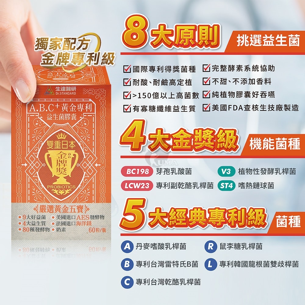 【生達醫藥】生達醫研 A.B.C+黃金專利益生菌膠囊 60粒/瓶