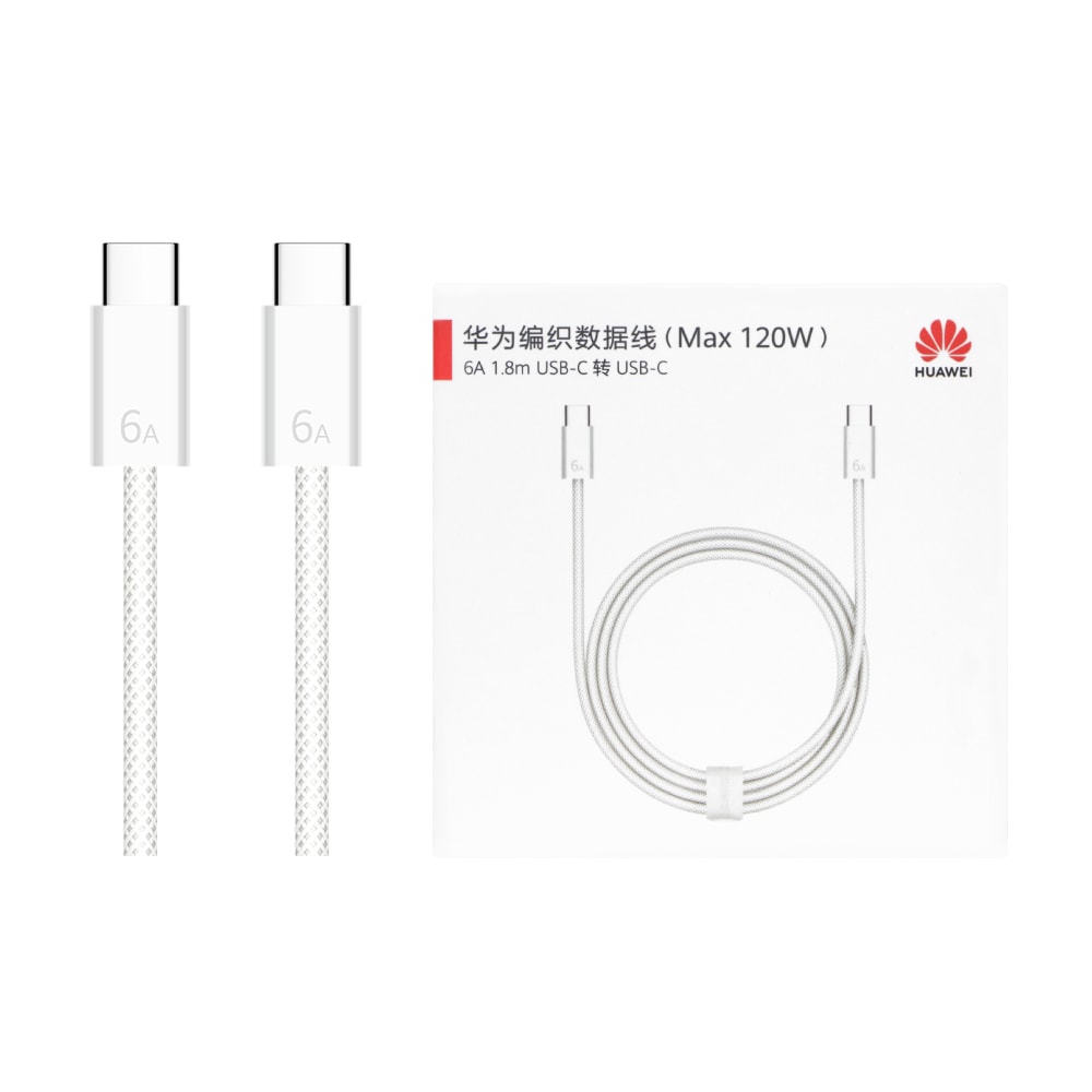 【HUAWEI 華為】原廠CC618 6A Type-C to Type-C 編織線 1.8m -白 (支援120W超快充)
