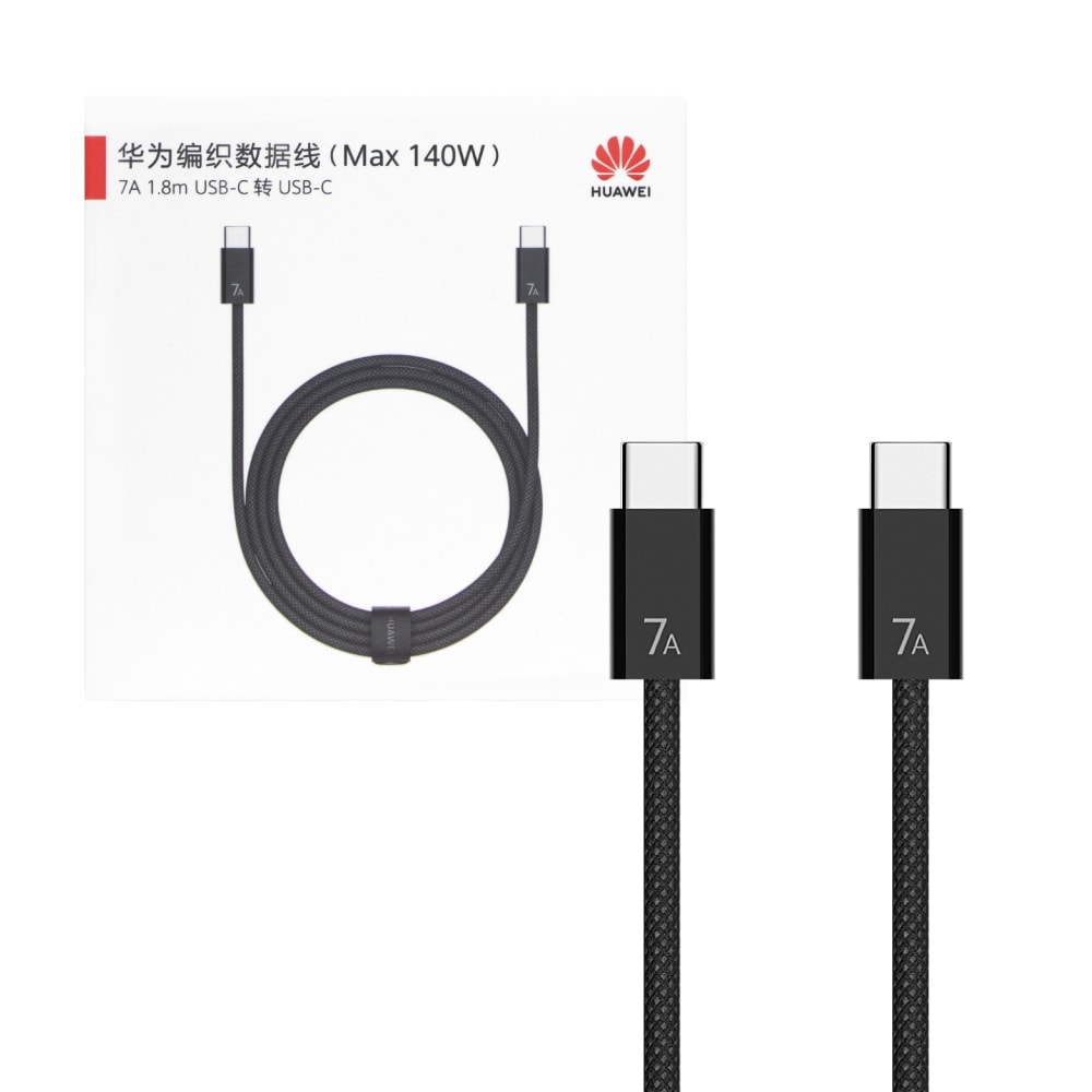 【HUAWEI 華為】原廠CC718 7A Type-C to Type-C 編織線 1.8m -黑 (支援140W超快充)