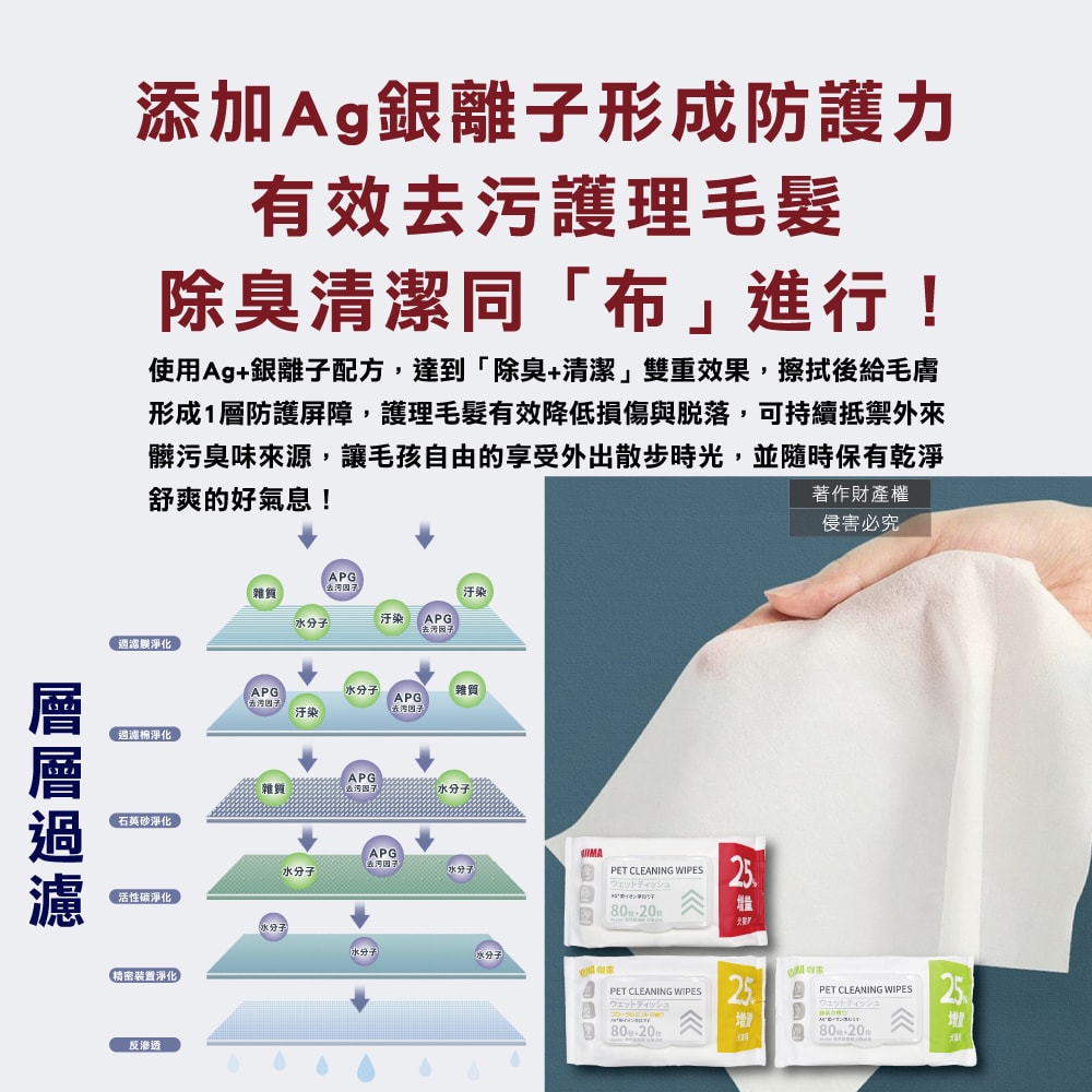 【日本KOJIMA】(80+20入增量版)咖家-寵物專用Ag銀離子植萃消臭濕紙巾100入/袋(貓狗毛髮清潔濕巾,拭淨眼耳口鼻四肢臀部,免水洗潤澤擦澡順毛)