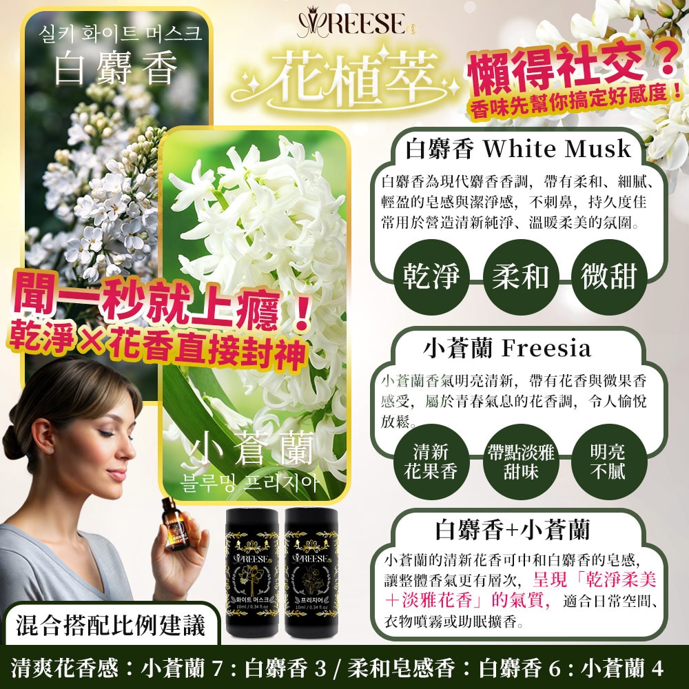 【REESE】花植萃 雲霧花語 白麝香精油/小蒼蘭精油10ml-50瓶入