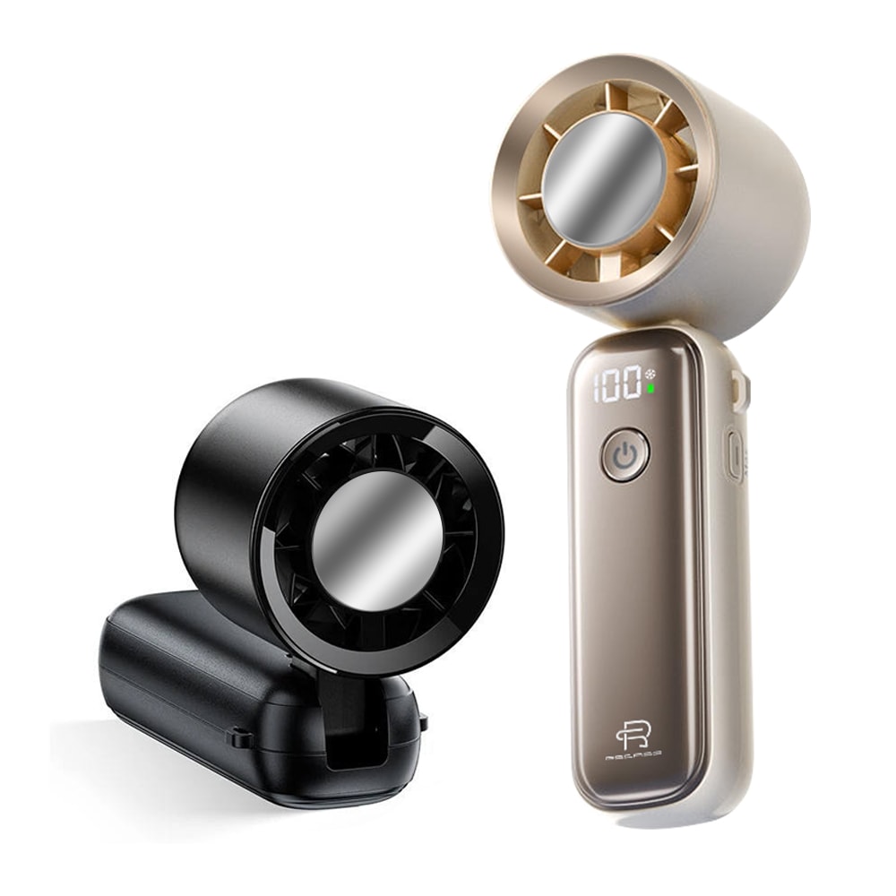 【MINIQ】RSCASE 極光系列 手持製冷冰敷風扇 數位顯示 無段式調節/風扇頭可彎折/附掛繩