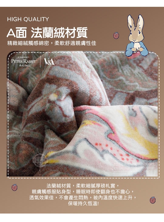 【PETER RABBIT 比得兔】比得兔與V&A博物館 厚磅法蘭絨羊羔絨毯被(任選/150x200cm/正版授權/毛毯)