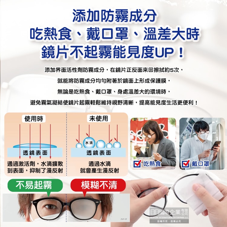 【日本小林製藥】雙效去污速乾拋棄式眼鏡擦拭清潔濕巾20包/盒-防霧綠標(多材質鏡面除塵,旅行便攜獨立包裝擦拭布,鏡片起霧防護拭鏡紙)