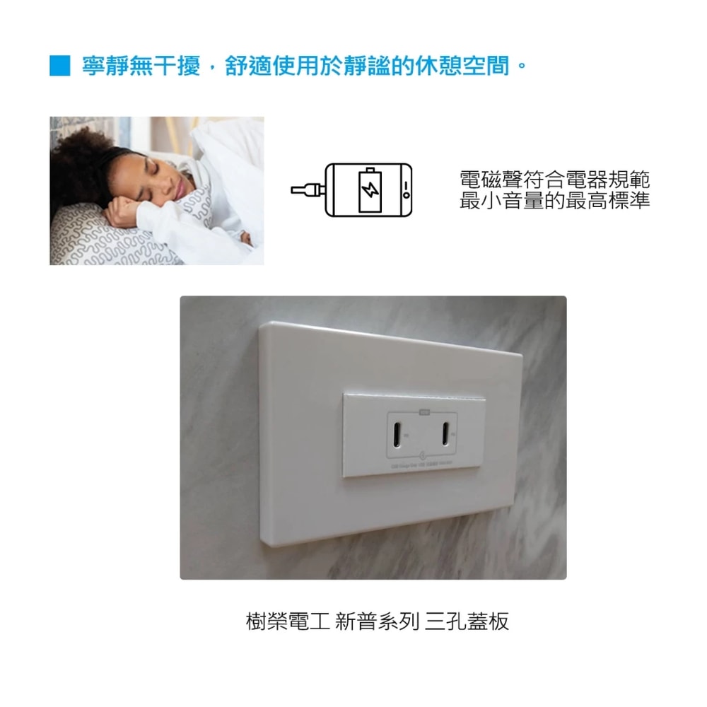 【台達電子】埋入式 60W USB－CC  PD雙孔充電插座(白色) Type C 插座 / 新普面板