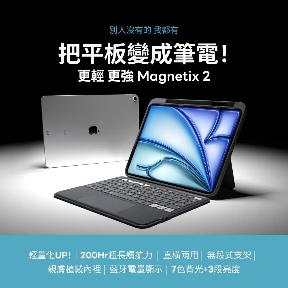 【eiP】Magnetix 2 可拆式藍牙鍵盤 iPad Air 6/7 13吋 iPad Pro 12.9 (3-6代) / Pro 13(M4) 磁吸 平板保護殼 無線 支架 防摔 保護殼 保護套