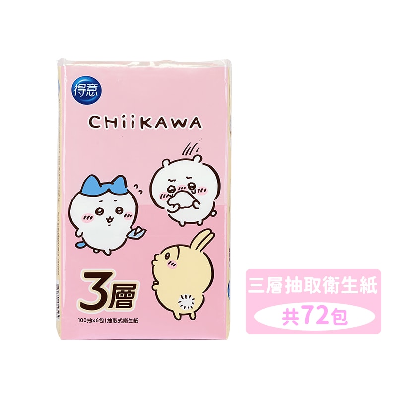【得意】三層花紋衛生紙-吉伊卡哇款 100抽x6包x12串/箱