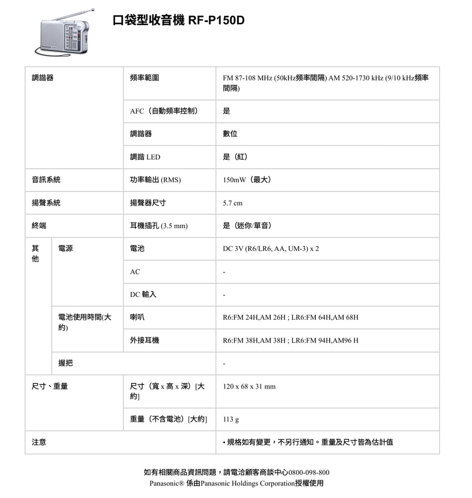【Panasonic 國際牌】RF-P150D 口袋型二波段收音機