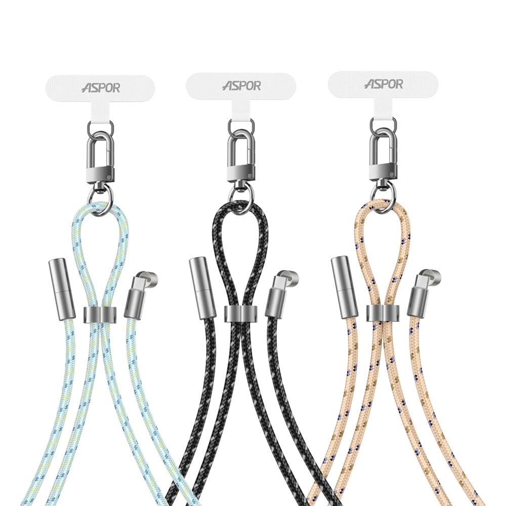 【ASPOR】3IN1潮流小物編織掛繩 100W快充 USB-C to USB-C 傳輸充電線 附墊片(180cm)