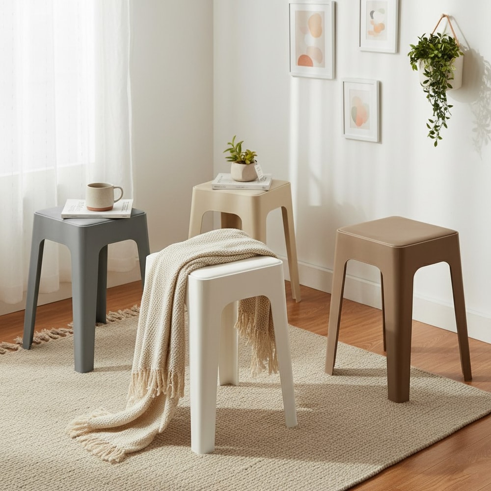 【AOTTO】莫蘭迪貓抓皮加厚疊加方形椅凳-4入