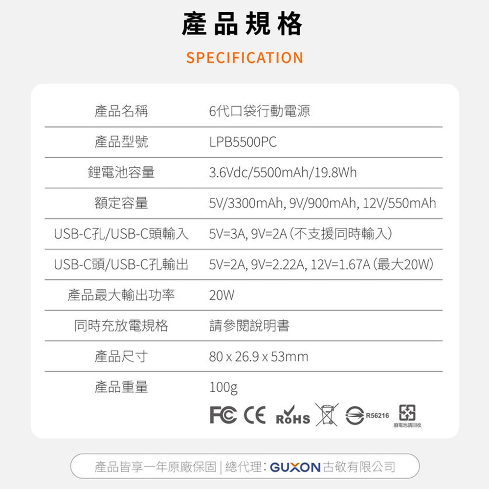【iWALK】六代5500mAh直插式快充行動電源 (LPB5500PC) PD20W/Type-C