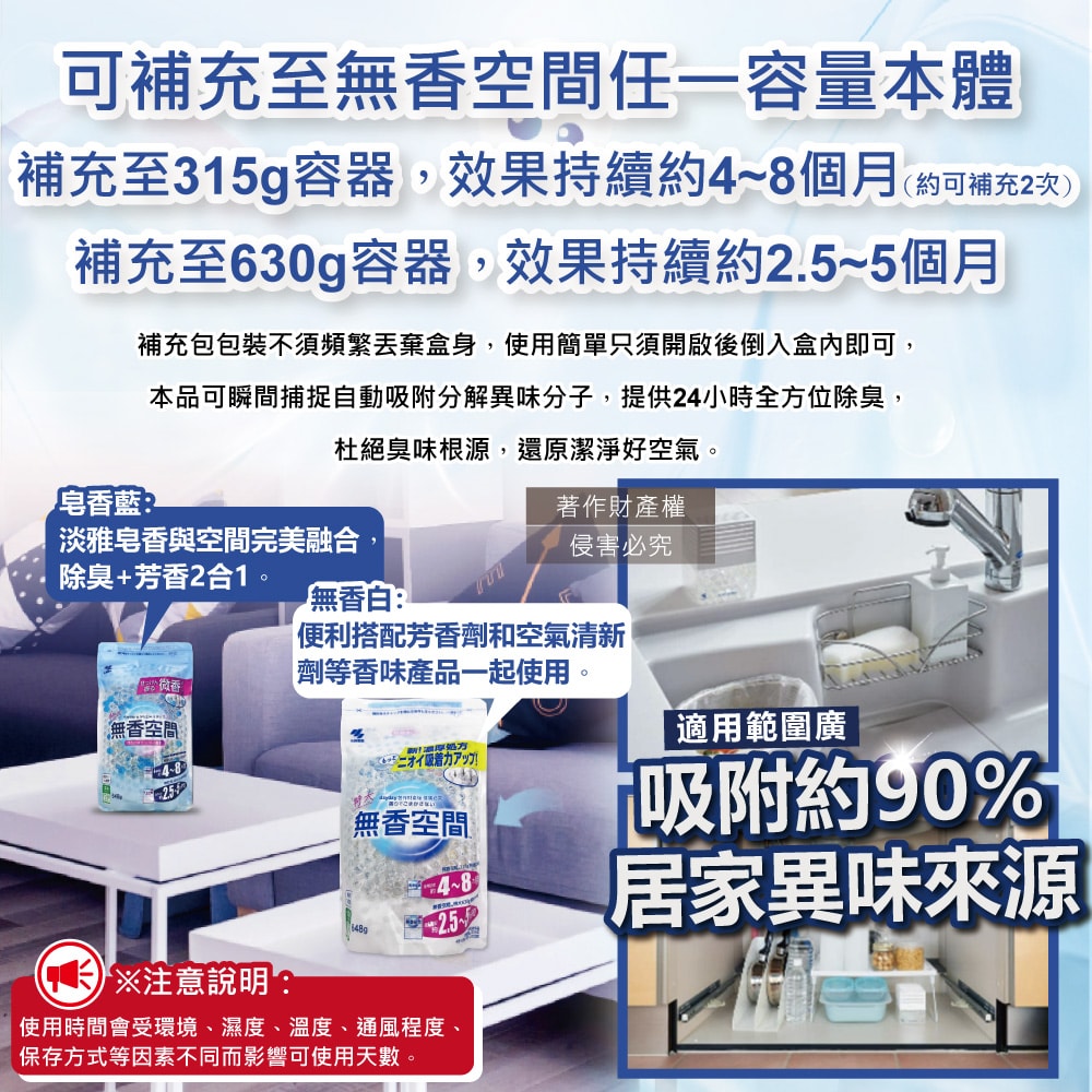【小林製藥】無香空間居家室內消臭珠芳香除臭劑補充包648g/袋(玄關鞋櫃浴廁,放置型空氣清新劑,分解異味消臭晶球,汗味脫臭劑)