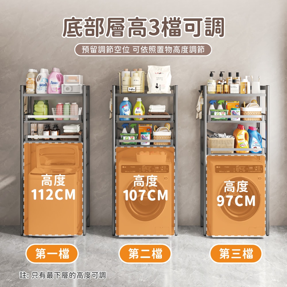 【慢慢家居】可抽拉層板超耐重三層洗衣機架 (置物架 浴室層架 馬桶架)