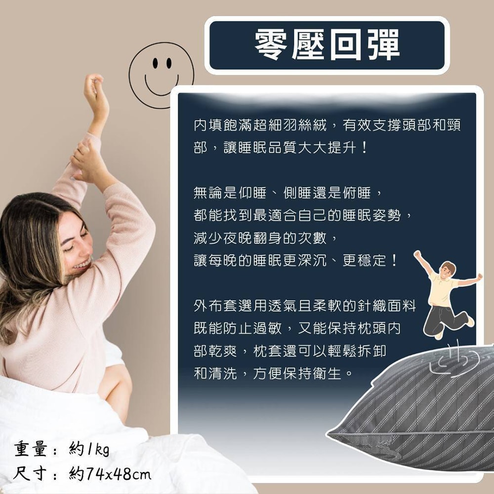 【NINO1881】買1送1 針織石墨烯水洗羽絲絨枕(飯店枕/羽絲絨枕/石墨烯枕/枕頭)