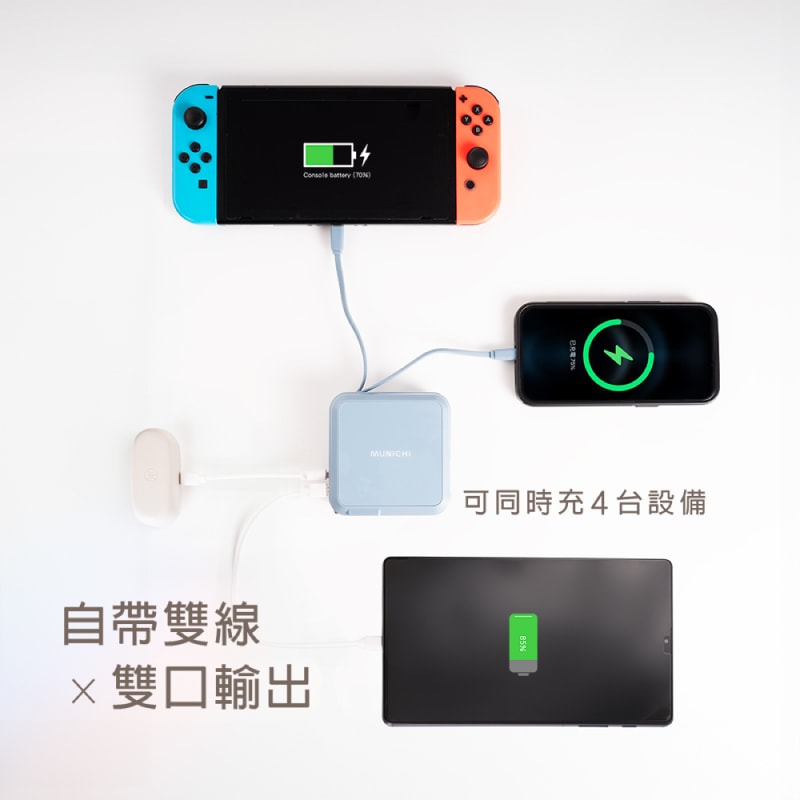 【MUNICHI 沐尼黑】MR.100行動電源(霧霾藍/雲朵白/史黛拉紫)