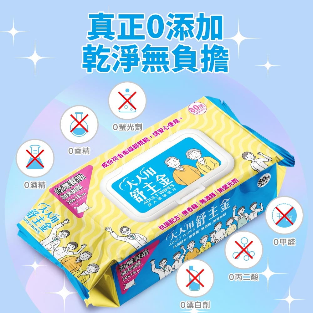 【舒主金】大人用舒主金 濕巾80抽加厚加大加蓋(日常清潔.成人護理適用)*24包