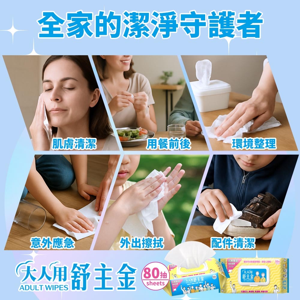【舒主金】大人用舒主金 濕巾80抽加厚加大加蓋(日常清潔.成人護理適用)*24包