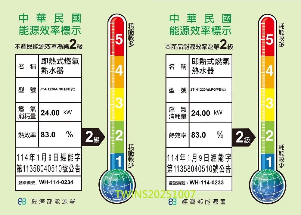 【喜特麗】第二代12L天王排數位控溫分段火排強制排氣熱水器JT-H1220A(天然瓦斯專用)