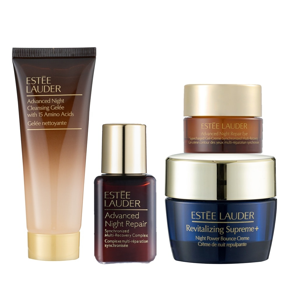 【Estee Lauder 雅詩蘭黛】小棕瓶 年輕潤澤肌密組(小棕瓶+一夜膠原霜+特潤亮眼霜+特潤潔顏蜜) 台灣專櫃貨