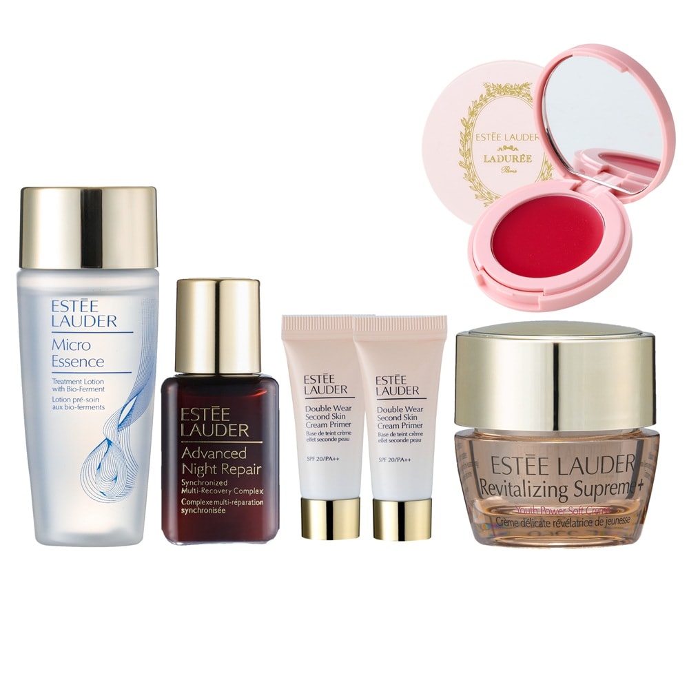 【Estee Lauder 雅詩蘭黛】小棕瓶金三角超值旅行組(原生露+特潤+膠原霜+乖乖乳+晶透潤唇膏) 台灣專櫃貨