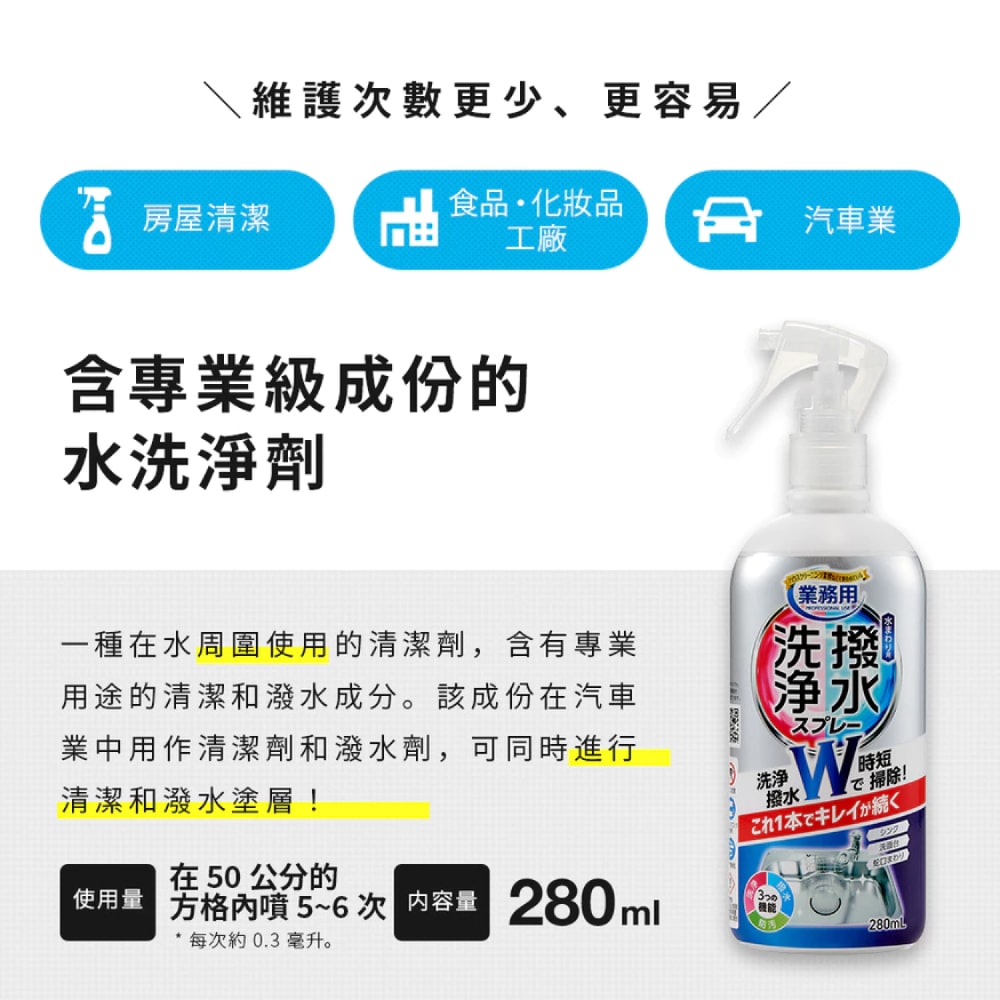 【Aimedia 艾美迪雅】專業用清潔與防水塗層清潔劑280ml/瓶(日本製洗淨撥水防污洗潔精)