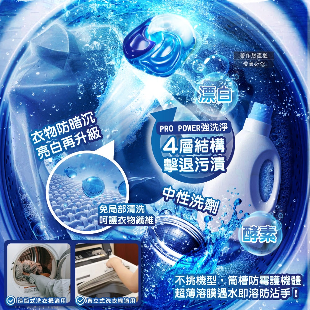 【P&G】Ariel PRO POWER酵素漂白去污強洗淨力洗衣凝膠球24顆/金袋(去漬消臭洗衣球補充包,筒槽防霉洗衣膠囊,直立/滾筒式洗衣機皆適用)