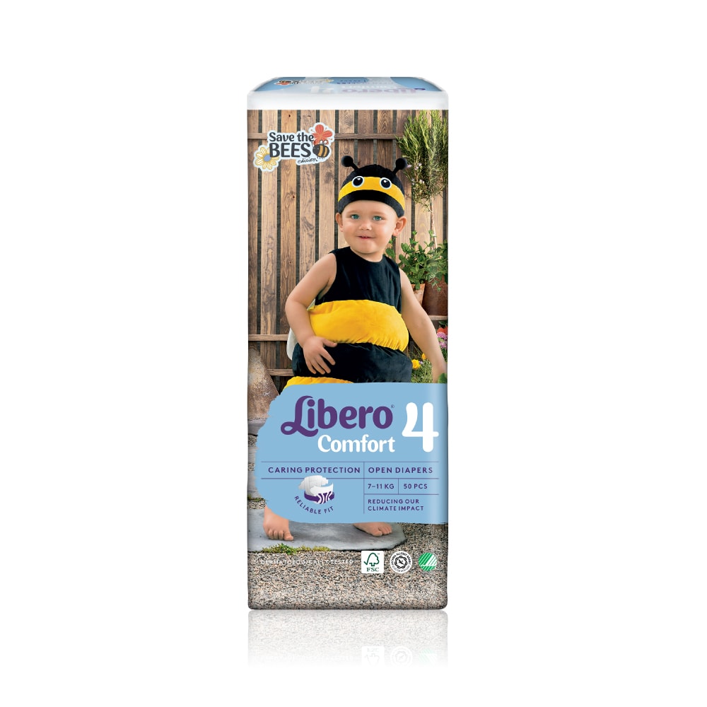 【麗貝樂 Libero】搶救蜜蜂年度限量款 嬰兒紙尿褲 黏貼型 M (4號50片×4包/箱/ 7-11kg適用)