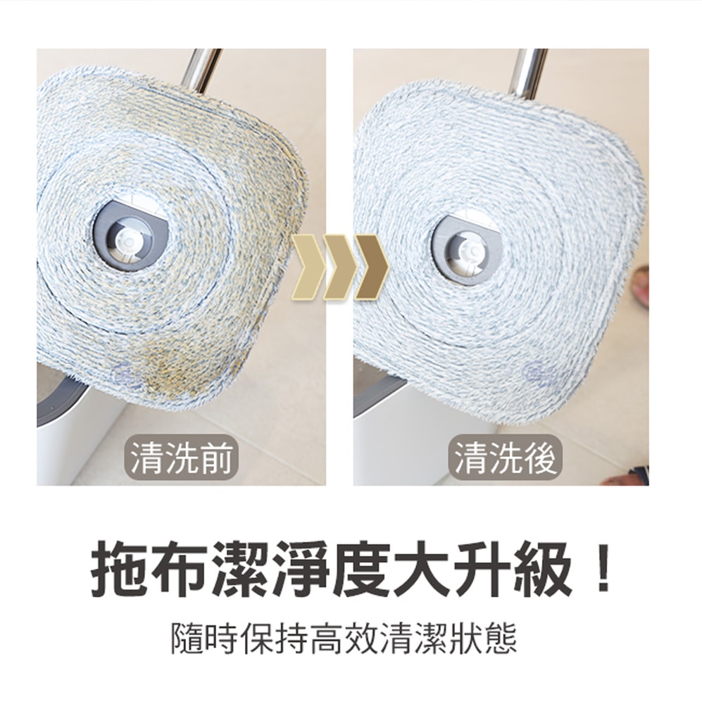 【百鈴】易指神脫手壓旋轉淨汙分離拖把組-1桿1桶5布(拖把/氈黏拖把/淨汙分離水桶/乾濕分離拖把/平板拖把/居家清潔)