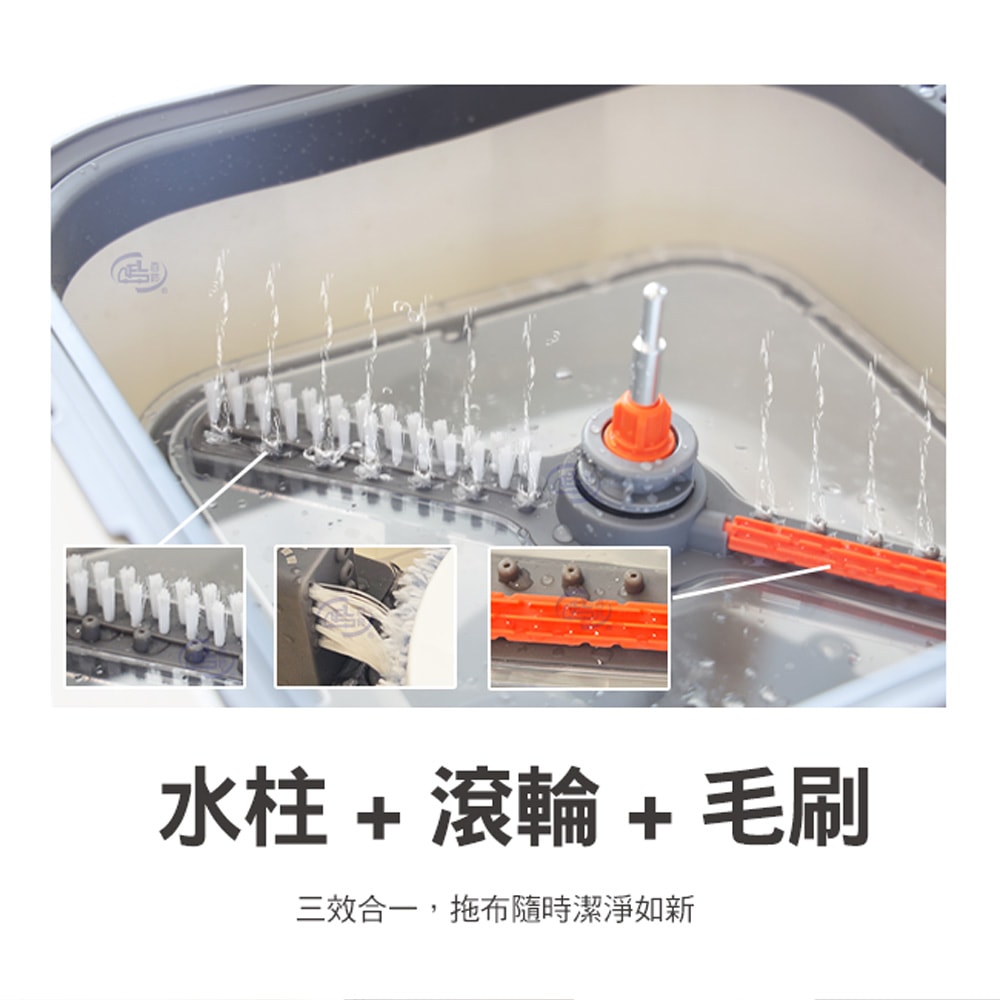 【百鈴】易指神脫手壓旋轉淨汙分離拖把組-1桿1桶5布(拖把/氈黏拖把/淨汙分離水桶/乾濕分離拖把/平板拖把/居家清潔)