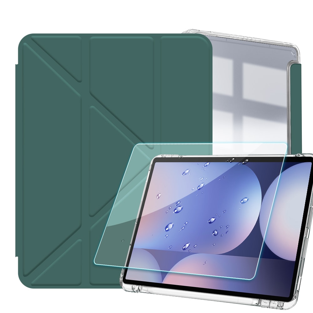 【VXTRA】軍事防摔級 三星 Galaxy Tab A11 / A11 LTE 8.7吋 Y折晶透背蓋立架皮套+9H玻璃貼(合購價)