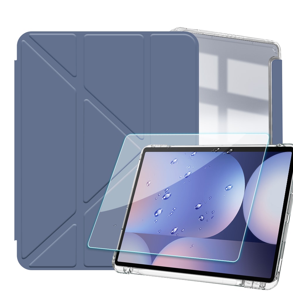 【VXTRA】軍事防摔級 三星 Galaxy Tab A11 / A11 LTE 8.7吋 Y折晶透背蓋立架皮套+9H玻璃貼(合購價)