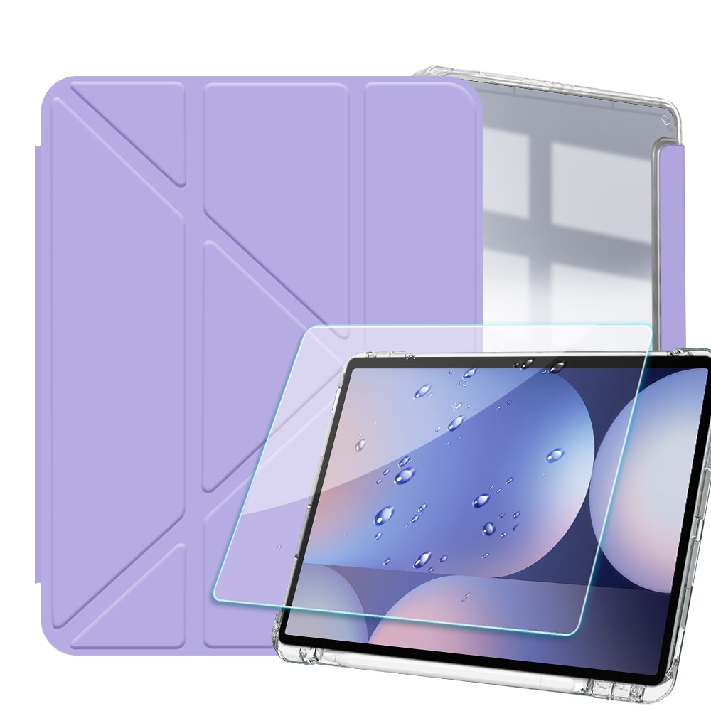 【VXTRA】軍事防摔級 三星 Galaxy Tab A11 / A11 LTE 8.7吋 Y折晶透背蓋立架皮套+9H玻璃貼(合購價)