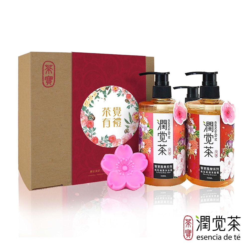 【TEAPOWER 茶寶】潤覺茶 花漾風華桃花禮盒3件組 (桃花洗髮, 桃花沐浴, 桃花手工皂)
