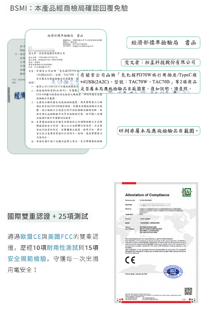 【CHOZEN】PD70W 氮化鎵六合一快充萬國轉換插頭(附線)